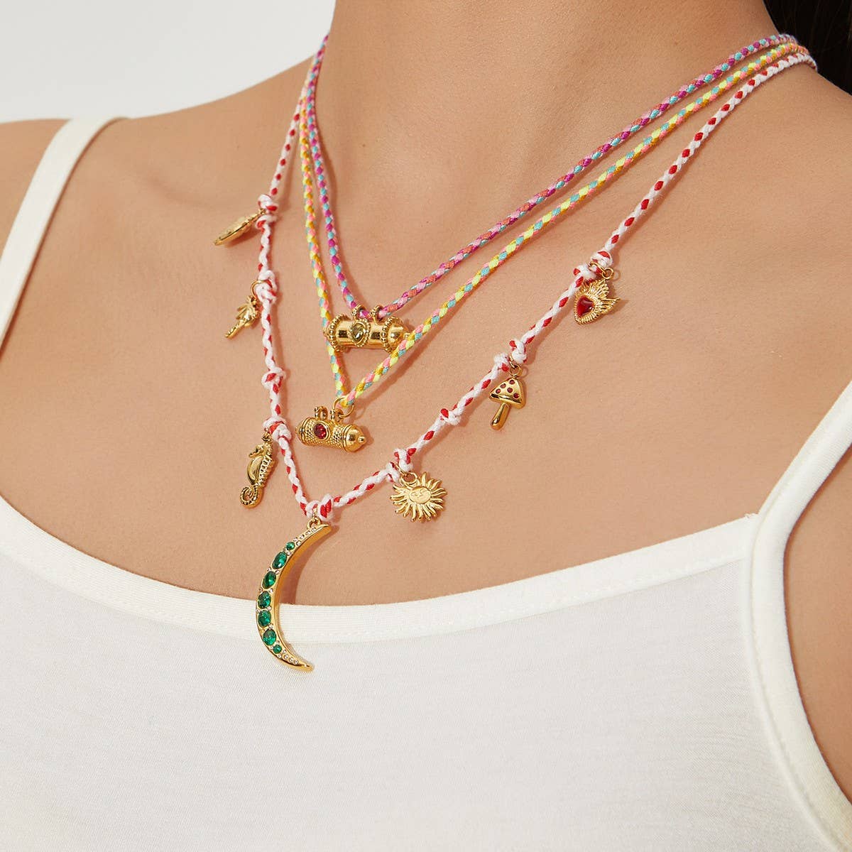 Original Cotton Rope Necklace with Moon Pendant_CWMM8829