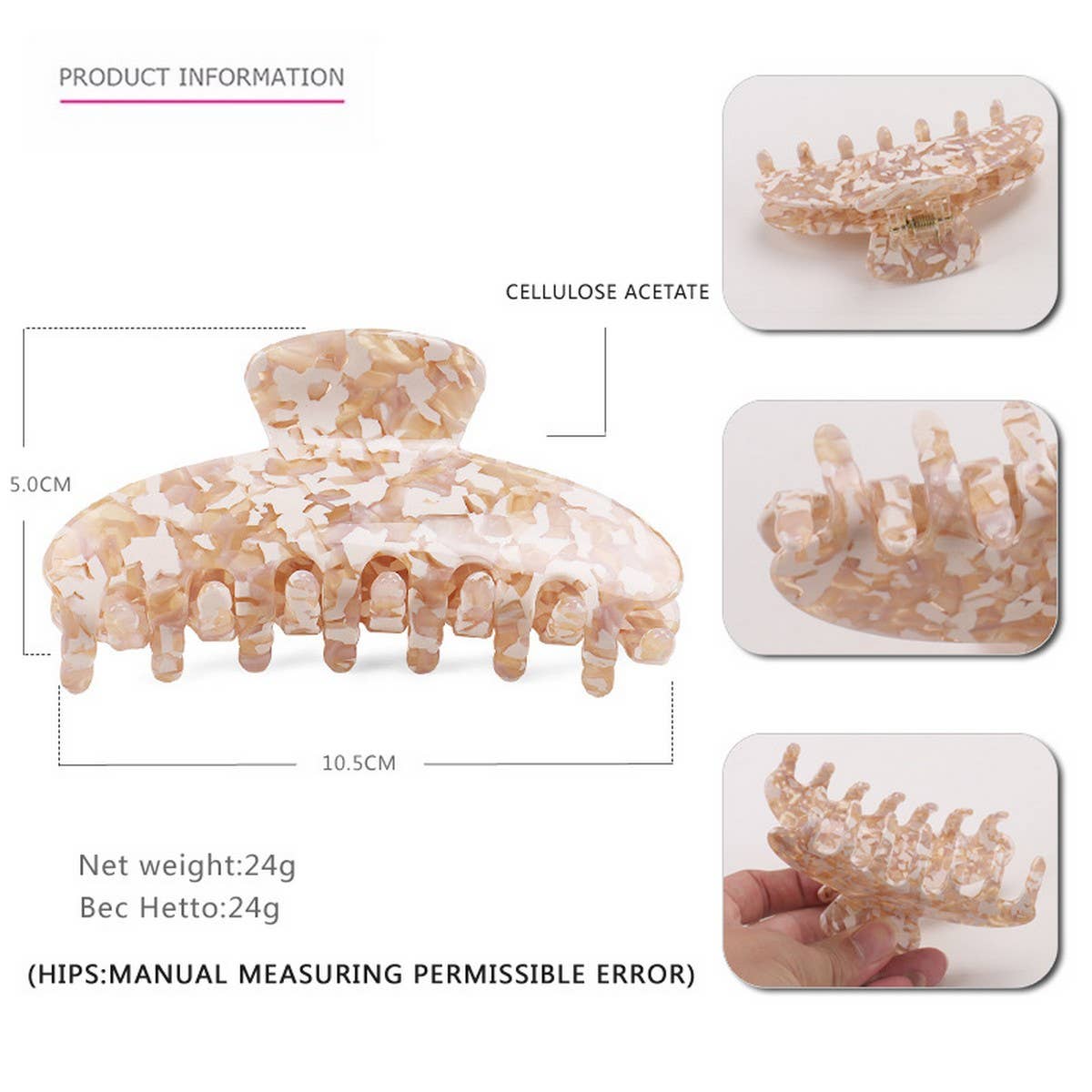 Large Acetate Shark Hair Claw, INS Style Bun Clip