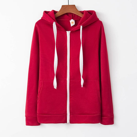 HOODED ZIPPER LONG-SLEEVED FLEECE CARDIGAN COAT