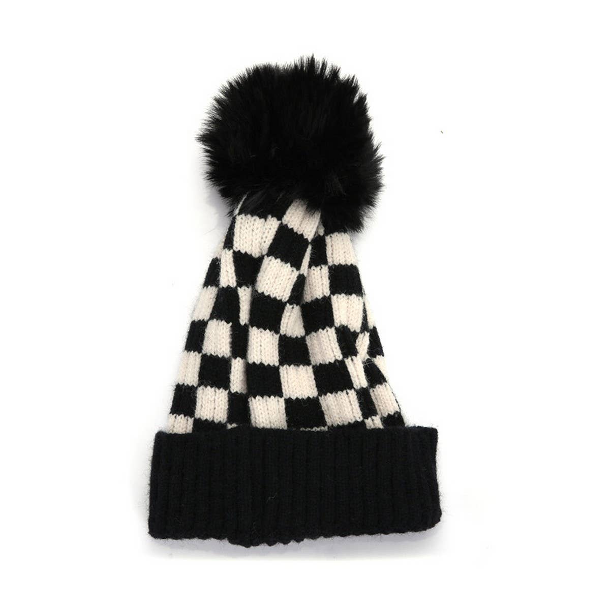 CHILDREN CHECKERBOARD PLAID KNIT HAT_CWAH0734