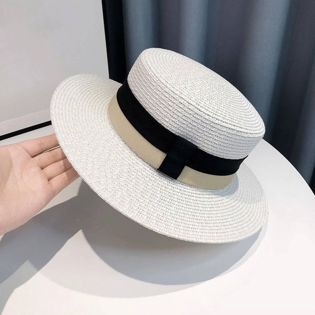 Summer travel sun protection flat top straw hat_CWAH3439
