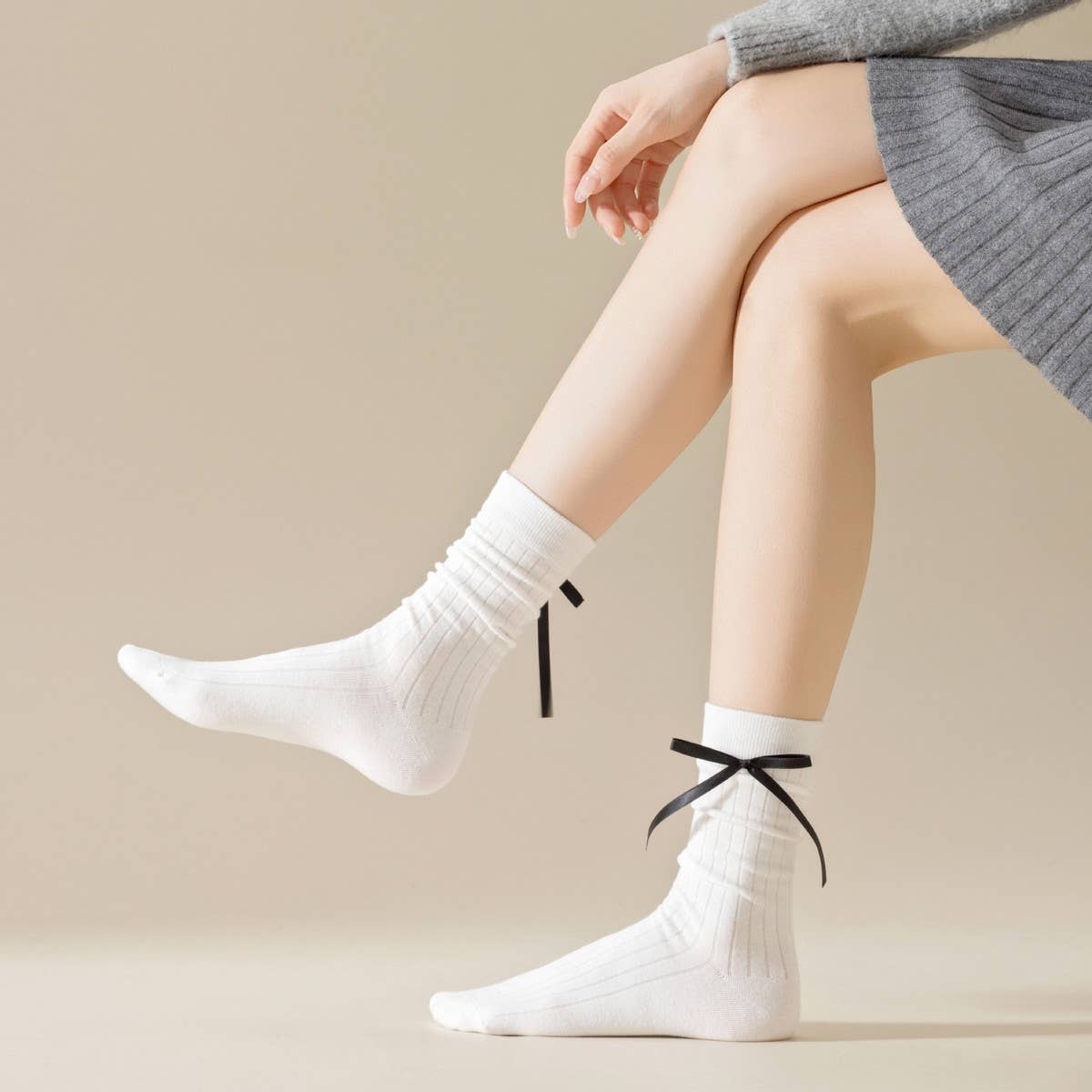 PURE COLOR SWEET BOW BALLET STYLE GIRL SOCKS_CWMS1362