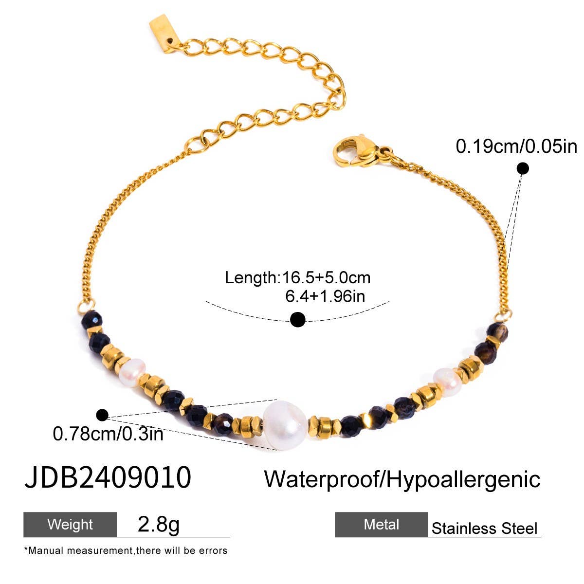 18K Gold Pearl & Natural Black Onyx Bracelet_CWAJE4889