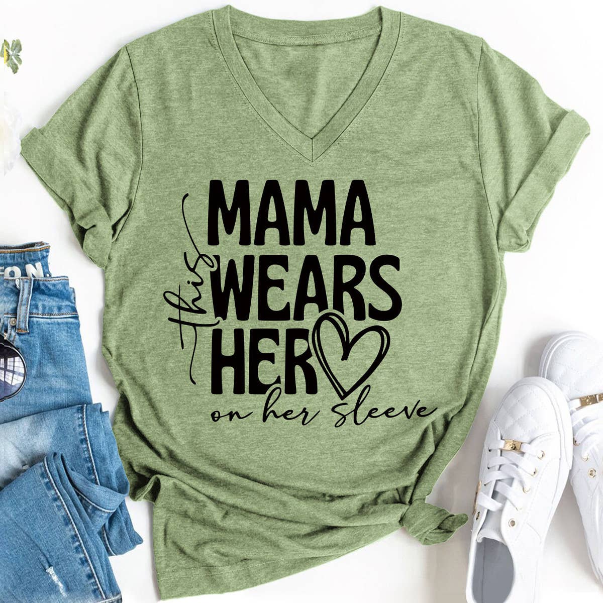 Simple Mother's Day V-neck blouse_CWTBLS0554