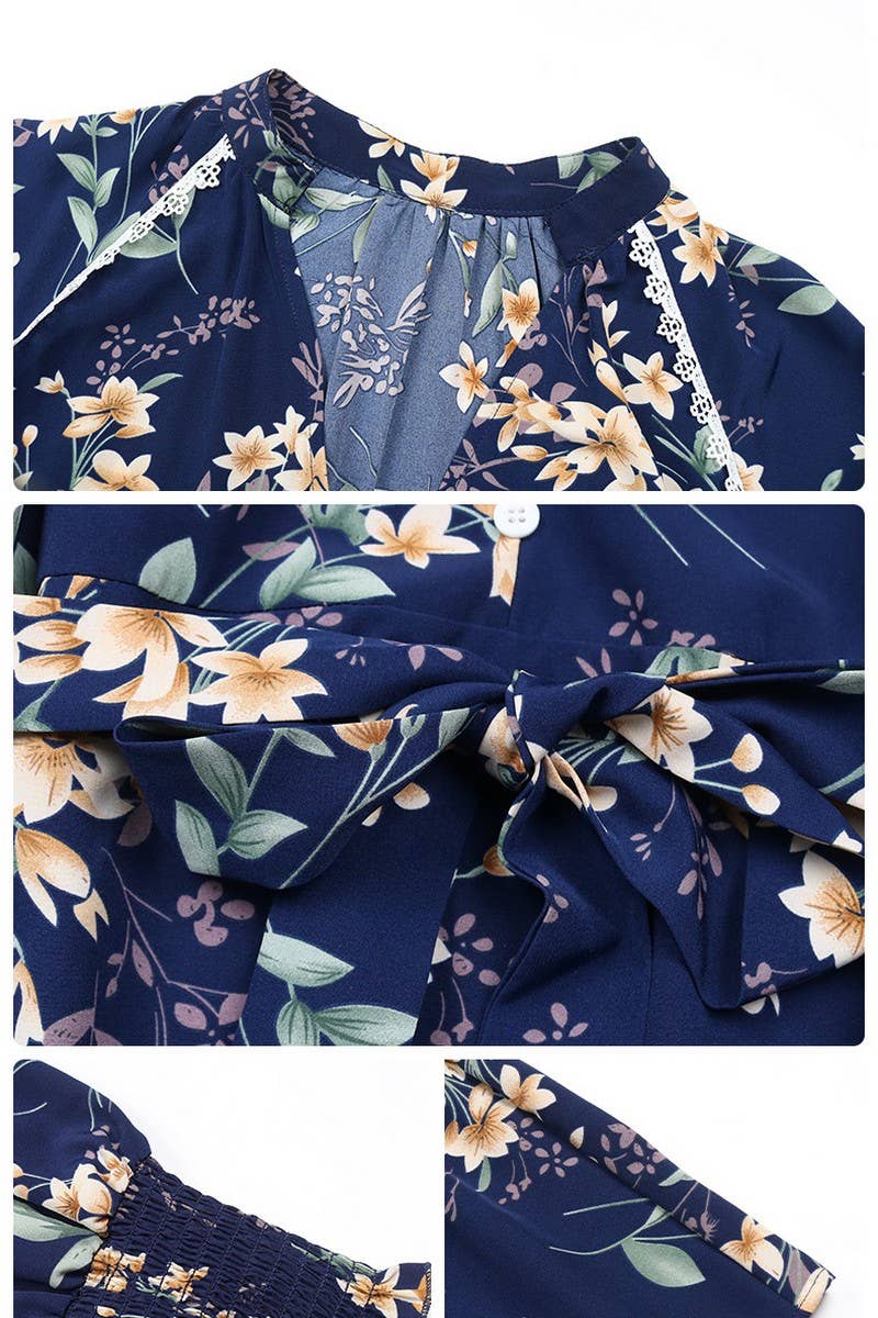 CWDMD01041_V-NECK LONG SLEEVE FLORAL PRINT DRESS