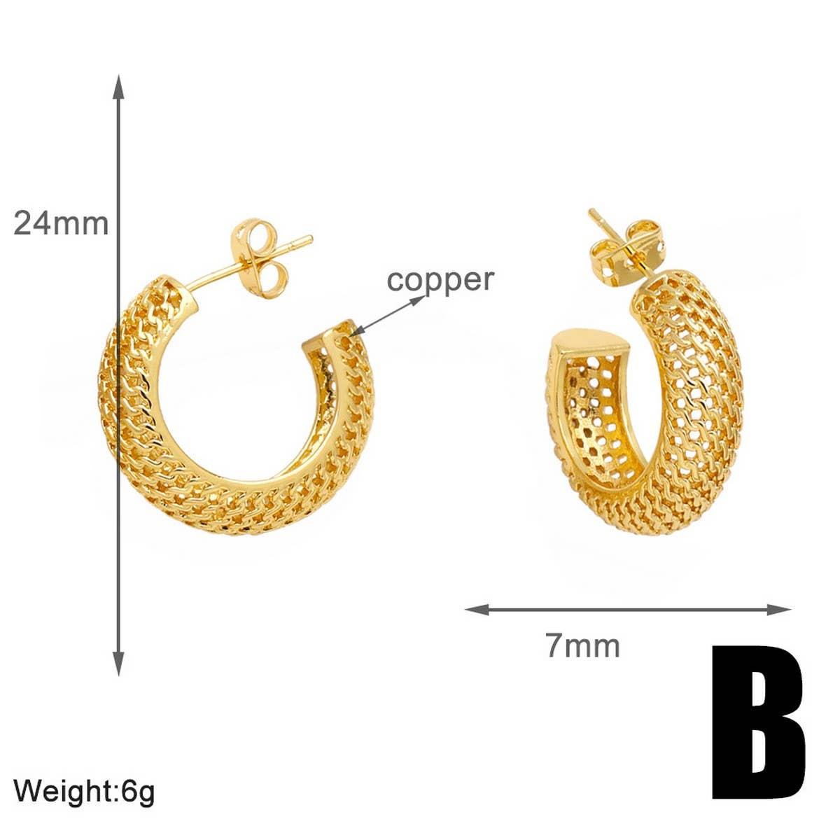 C SHAPED HOLLOW GOLD PLATED EARRINGS_CWAJE1032