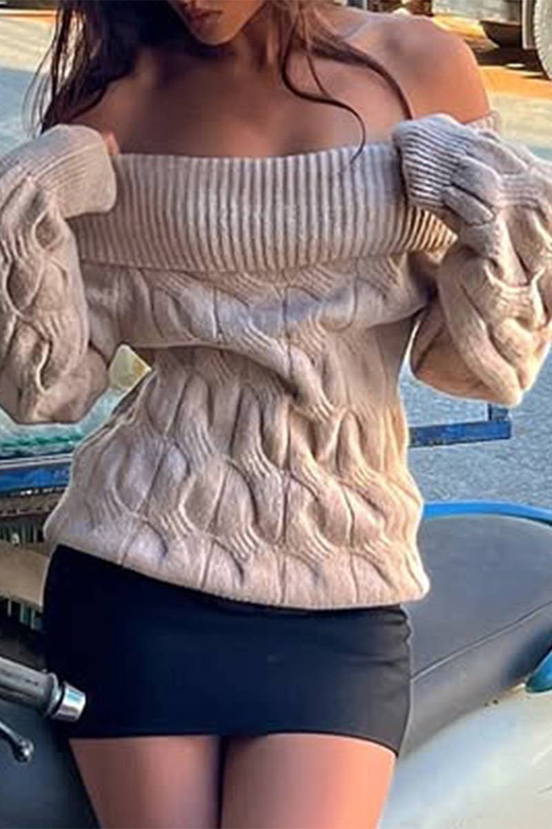 CWOSWL07510_OFF-THE-SHOULDER LONG-SLEEVED KNITTED SWEATER