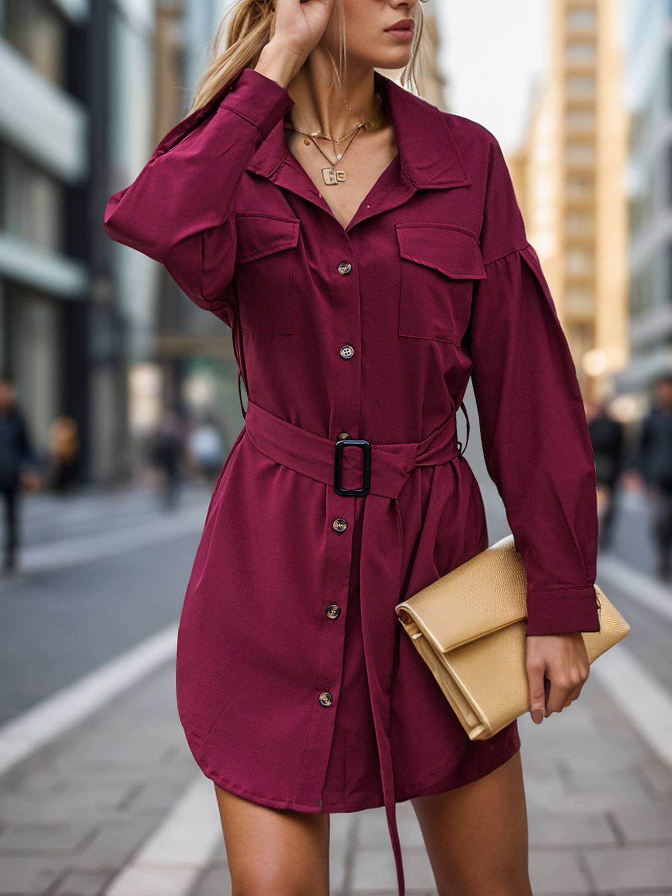 VINTAGE SLIM LONG-SLEEVED SHIRT DRESS