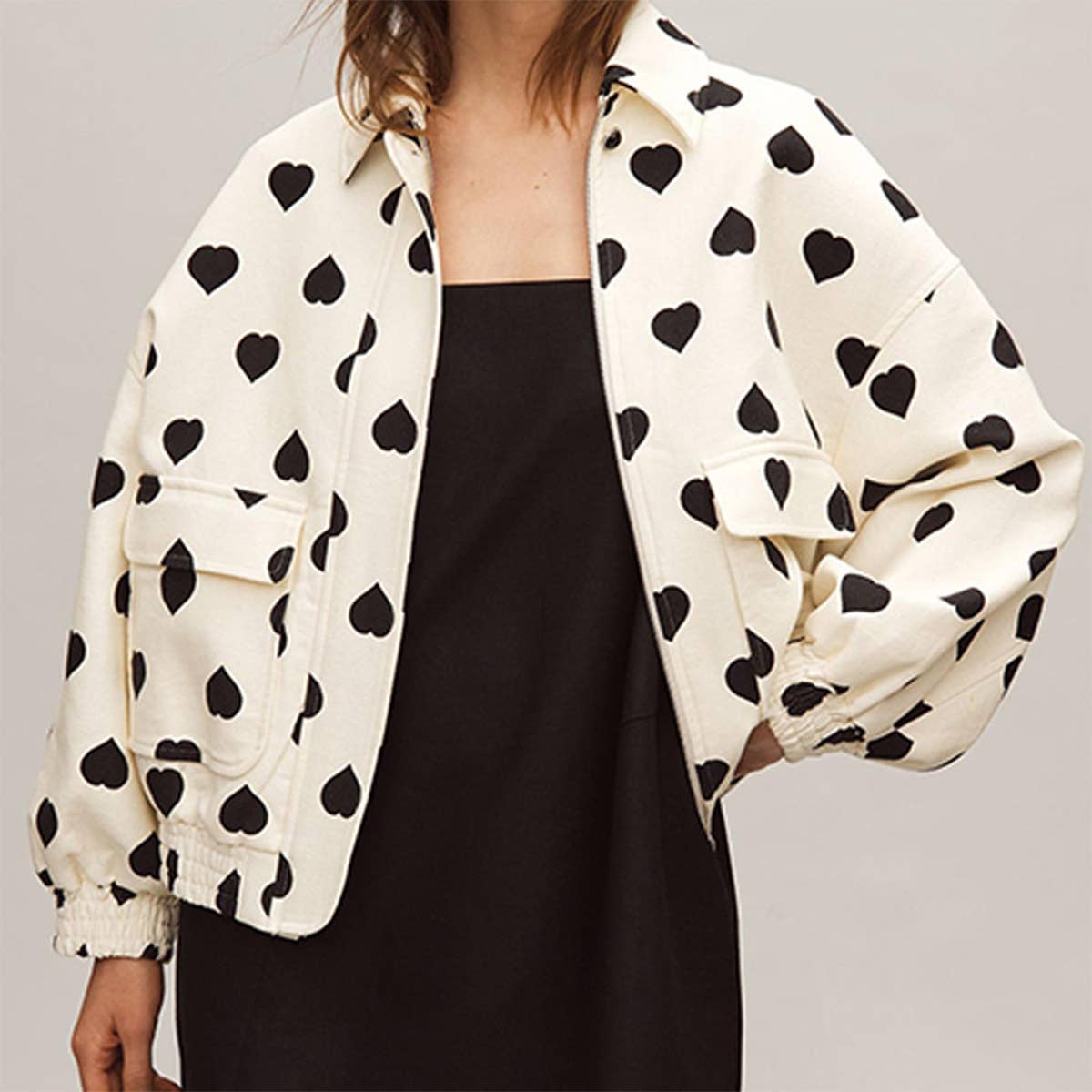 FASHION LOVE PRINT LAPEL ZIPPER CARDIGAN COAT