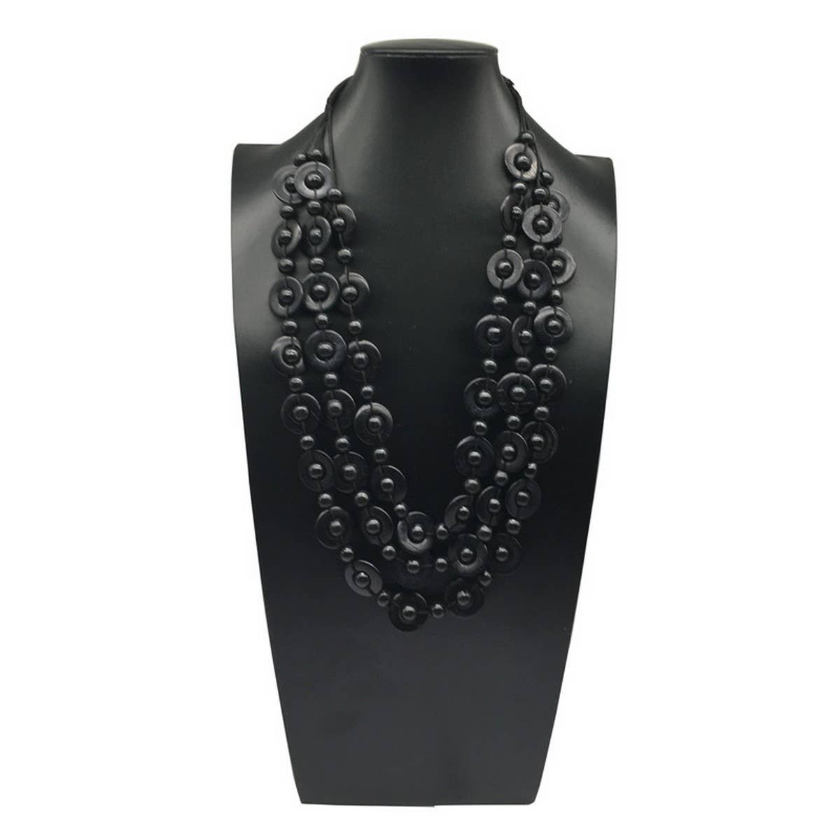 HAND WOVEN COCONUT SHELL WOOD ROUND BEAD NECKLACE