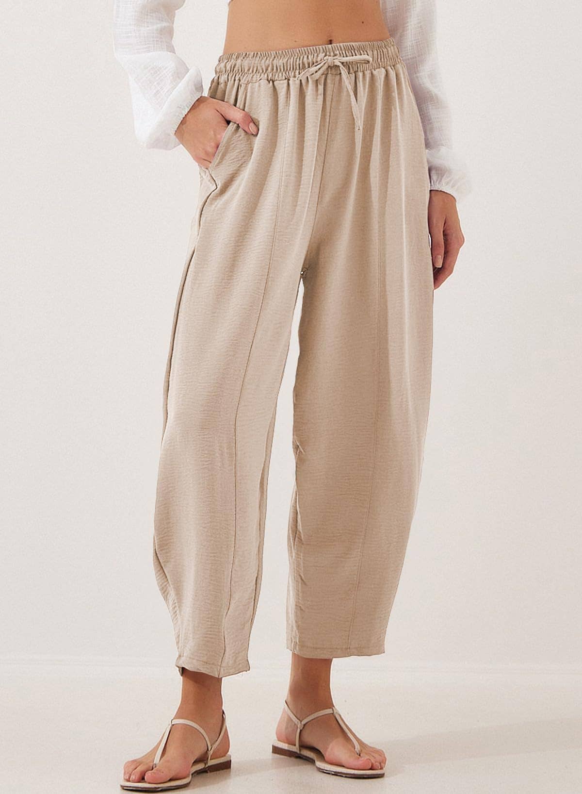 High-waisted loose casual pocket nine-inch pants