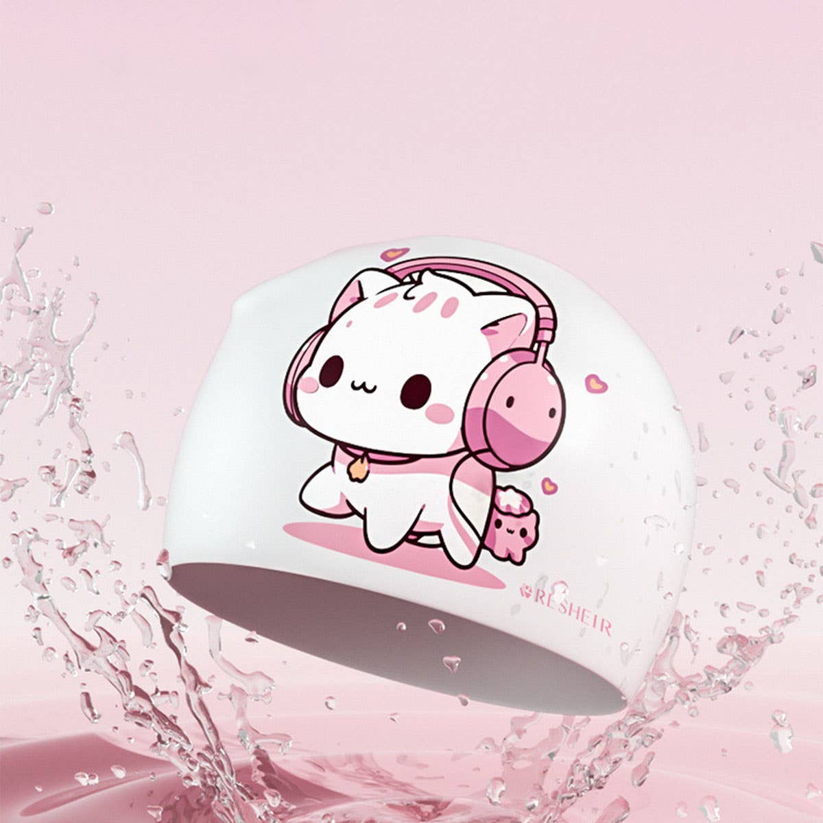 Girls Silicone Swim Cap Waterproof Cartoon Print