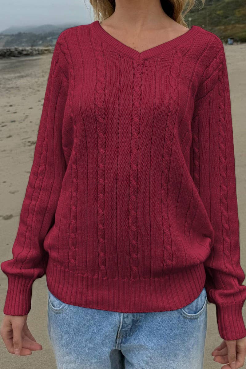CWOSWL07522_V-NECK CASUAL LONG SLEEVE KNIT SWEATER