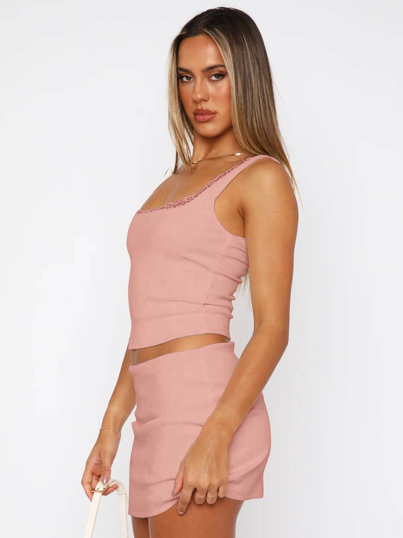 Solid color sexy lace strap square collar vest