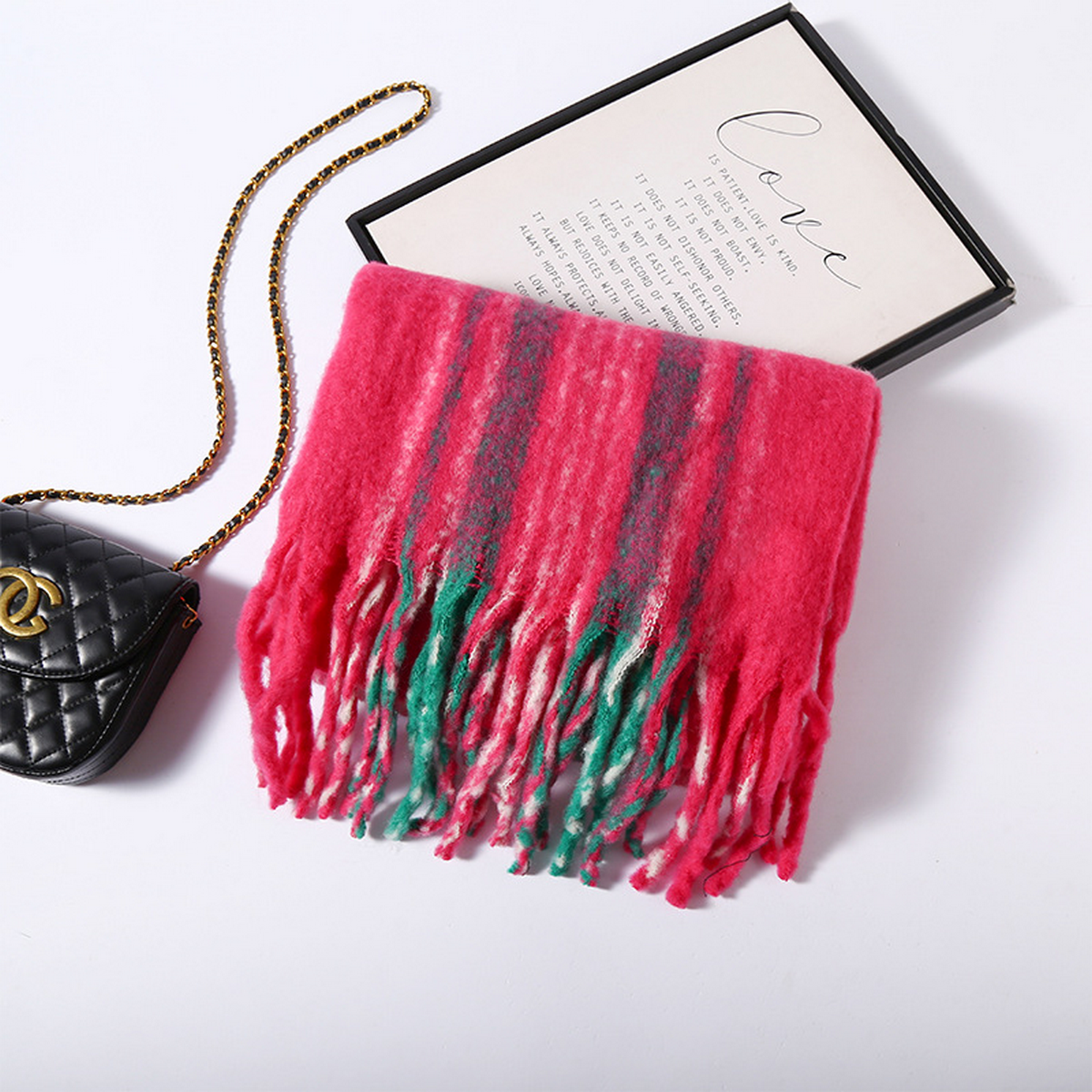 Faux Cashmere Plaid Scarf ? Thick Fringed Wrap