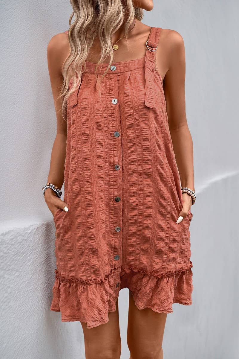 CWDSD8294_SOLID TEXTURED RUCHED RUFFLE HEM DRESS