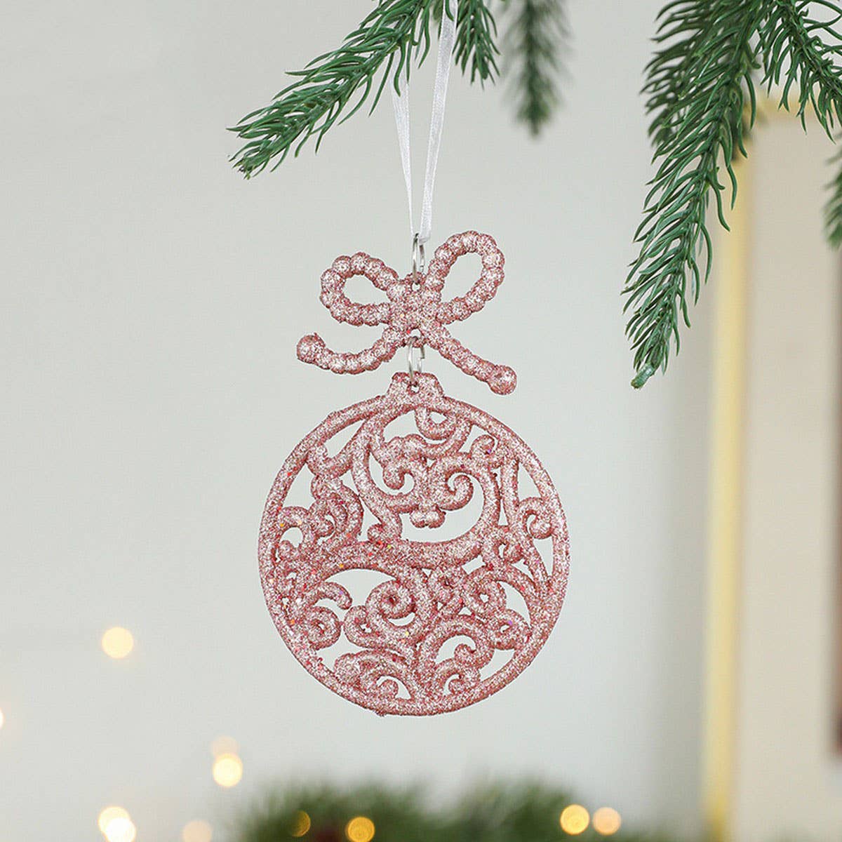 Plastic Pink Gold Glitter Xmas Tree Hanging Decor_CWMM9762