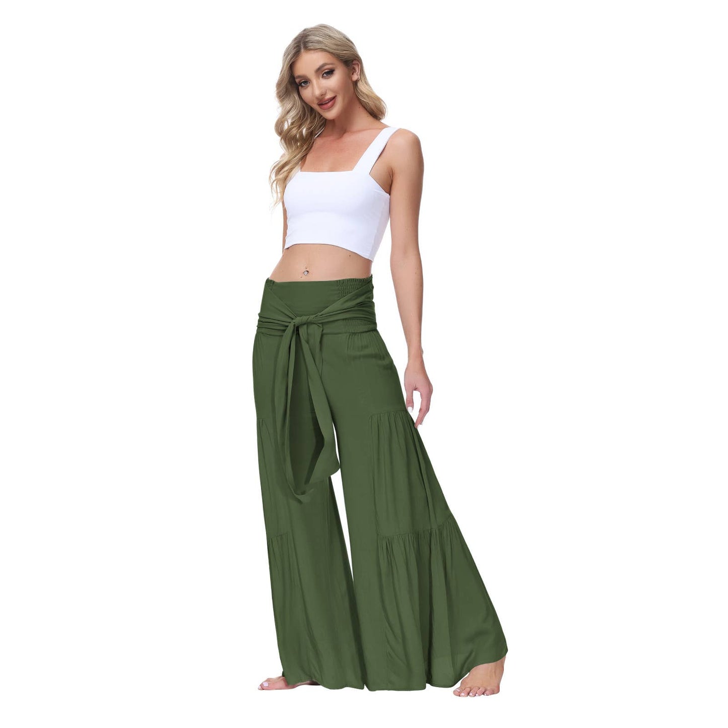 Loose tight straps pleated waists Wide-leg pants