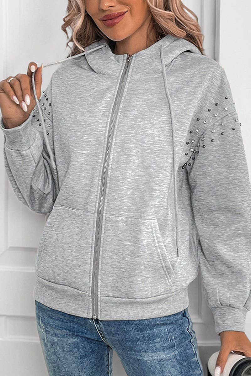 CWOCO1165_SOLID COLOR RIVET CASUAL FASHION SWEATSHIRT JACKET