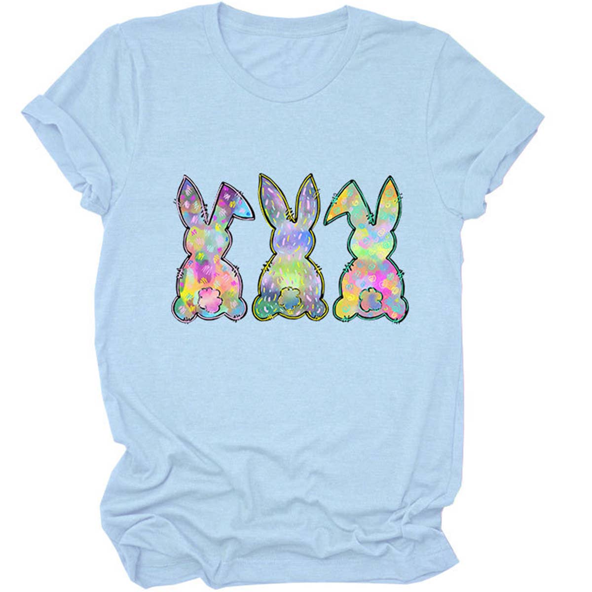 EASTER THREE BUNNIES PRINTED CREWNECK T SHIRT_CWTTS0858