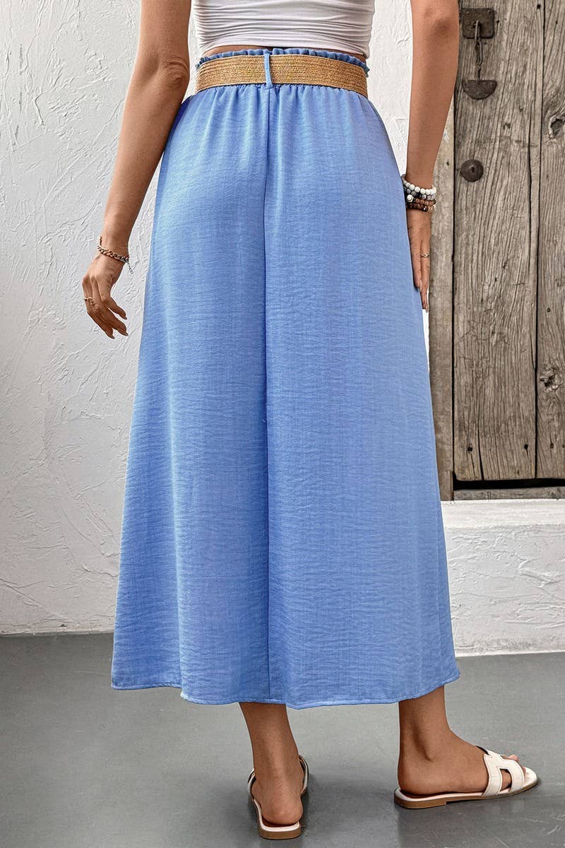 CWBLS0554_SOLID COLOR BELT POCKET BUTTON SKIRT