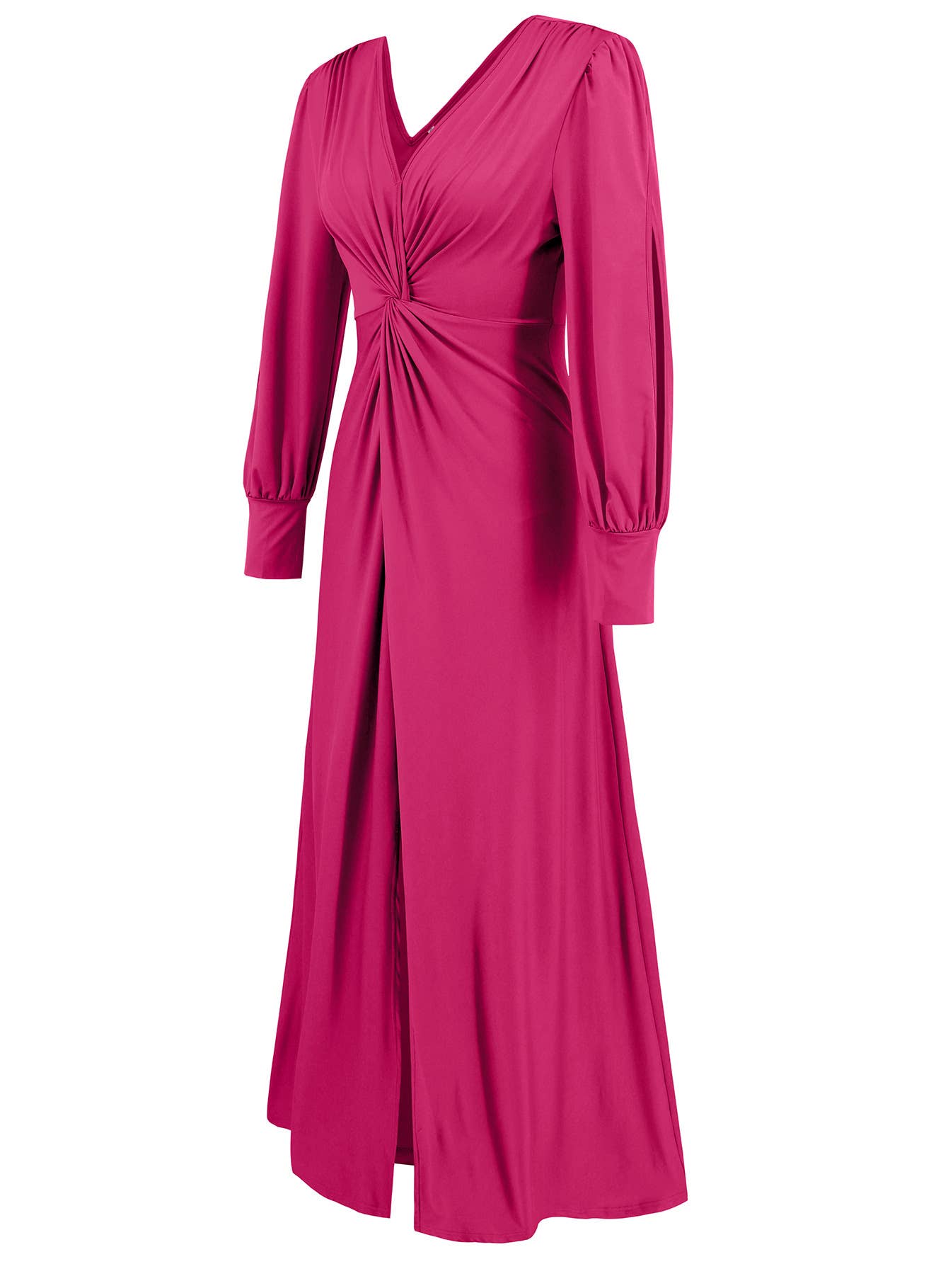 Elegant French Style Long Sleeve Slit Midi Dress