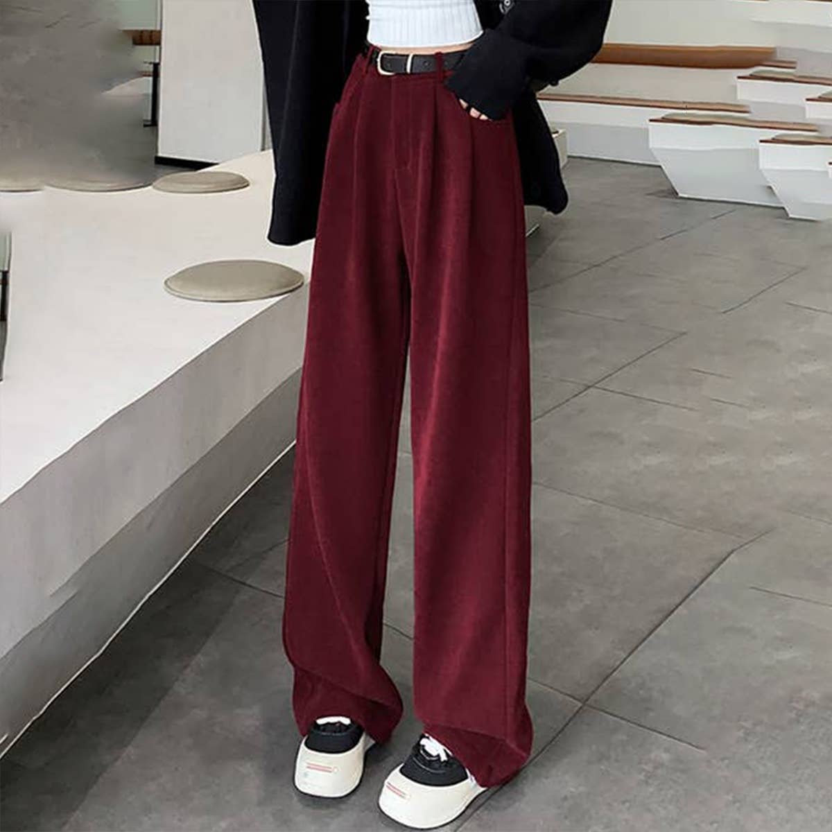 Straight leg high-waisted casual wide-leg pants