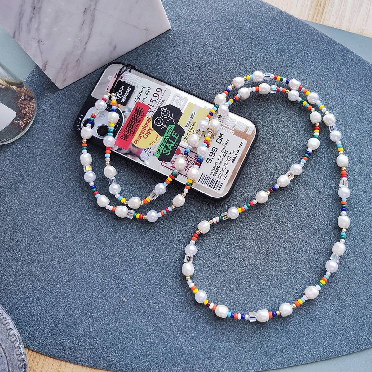 CWMM8720_LONG COLORFUL PEARL PHONE CASE LANYARD
