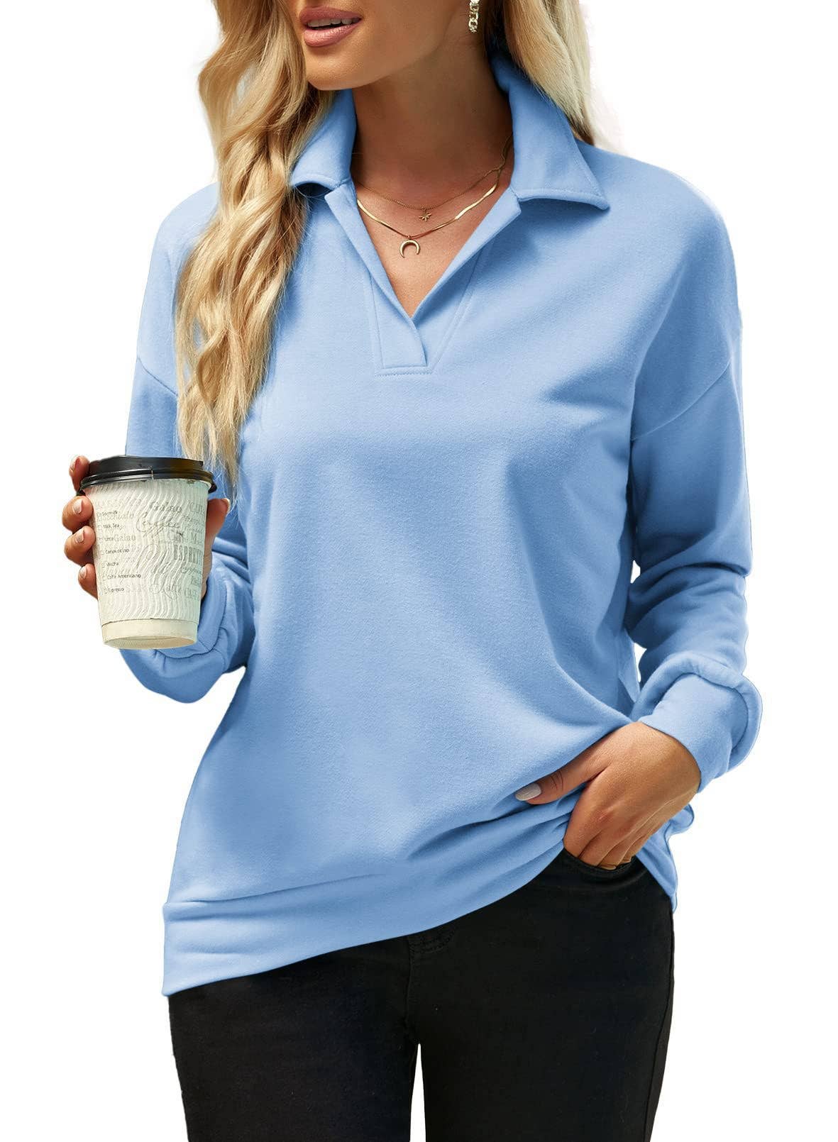 SOLID COLOR LONG-SLEEVED BAGGY BLOUSE