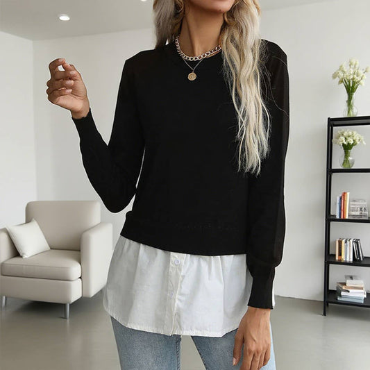 Fashionable shirt patchwork fake two-piece top