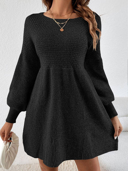 Lantern sleeve high-waisted knitted dress