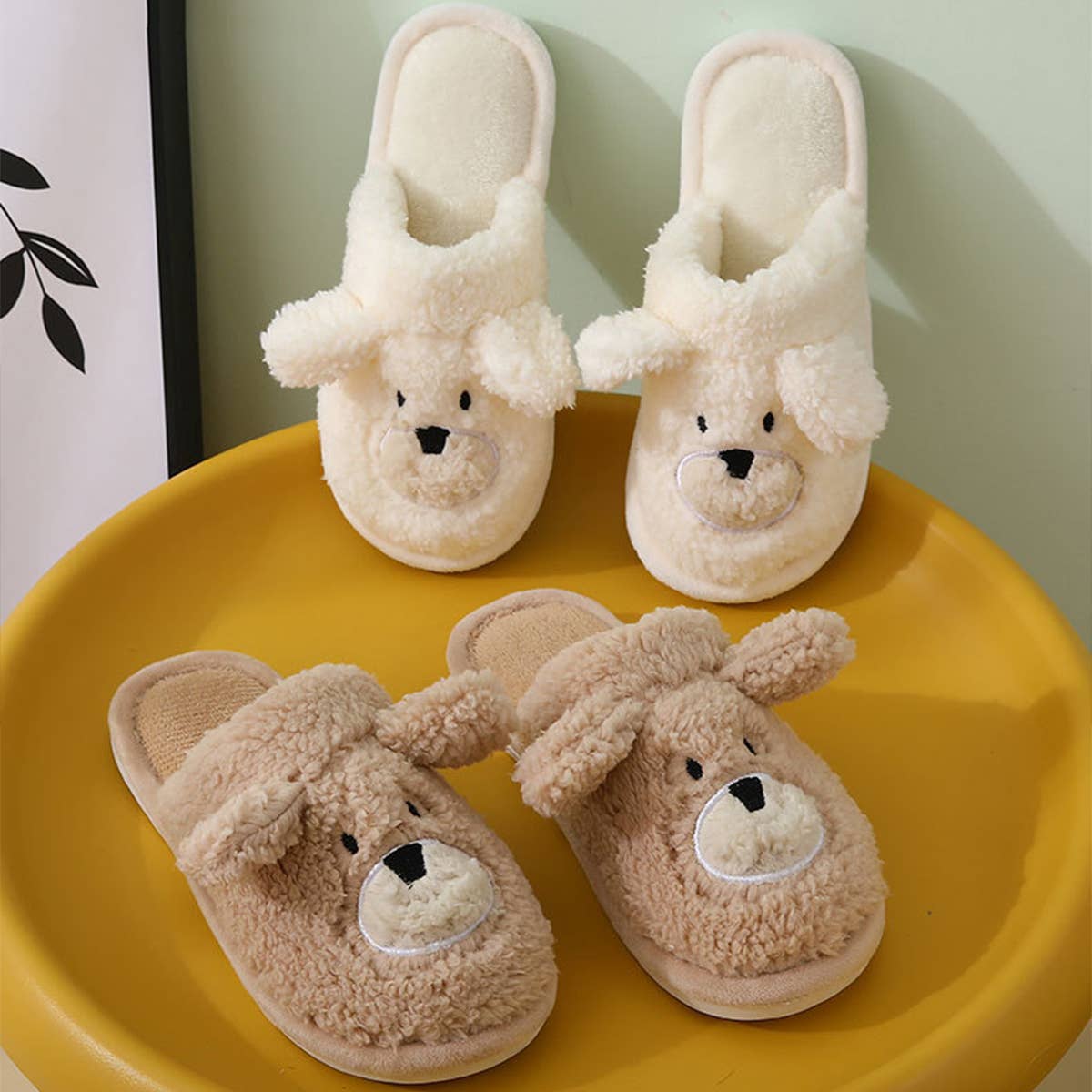WOMEN CARTOON WARM BEAR COTTON SLIPPERS