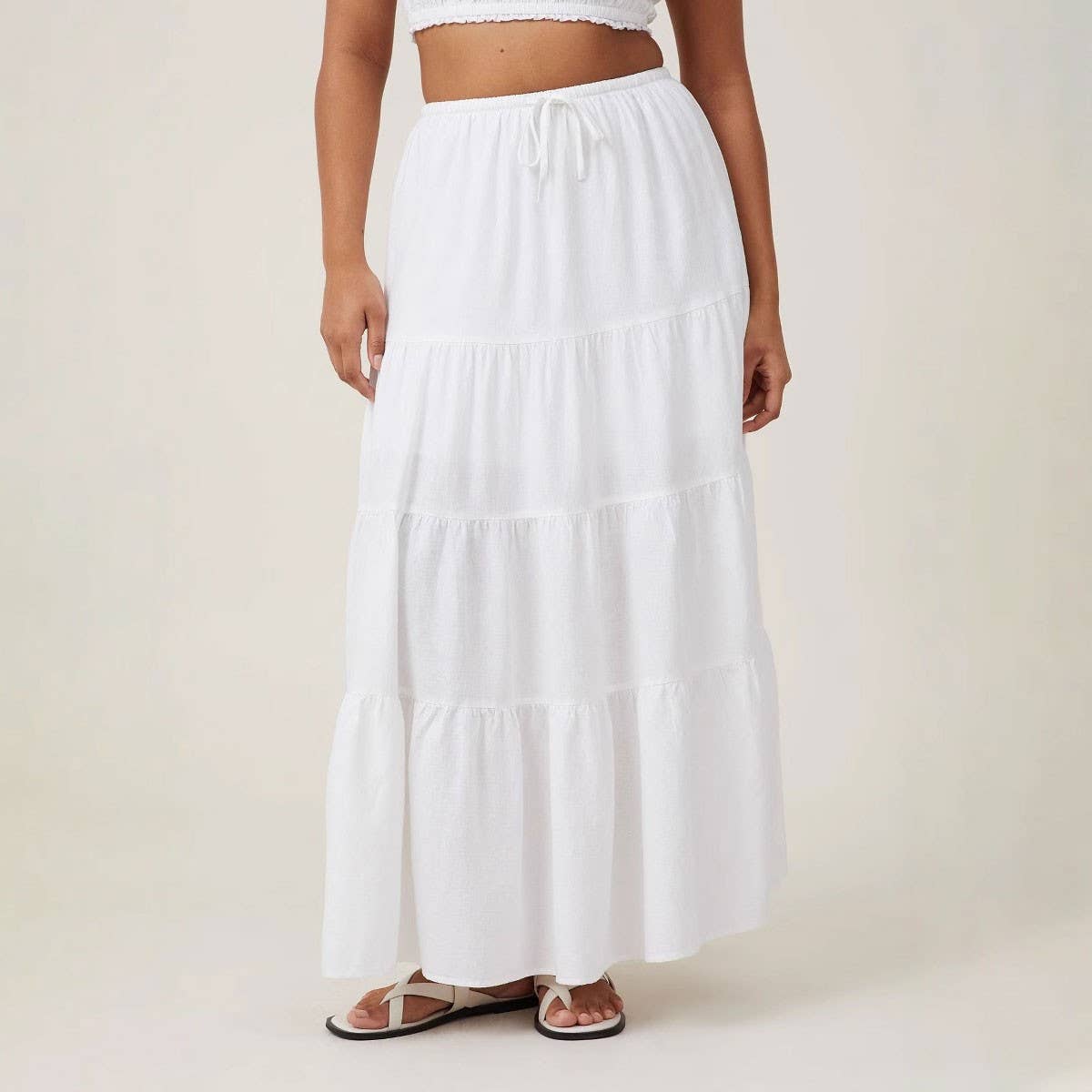 COTTON SKIRT HIGH WAIST ELASTIC TIE LONG SKIRT_CWAB4806