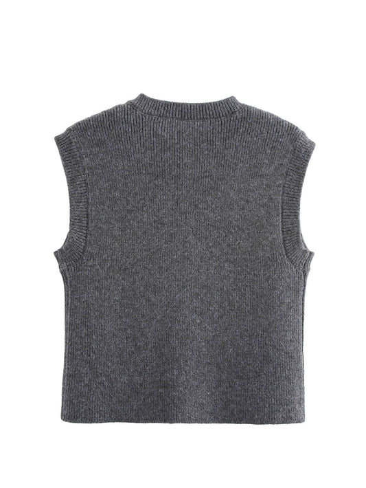 FASHION CASUAL SOLID COLOR FLAT KNIT TYPE VEST