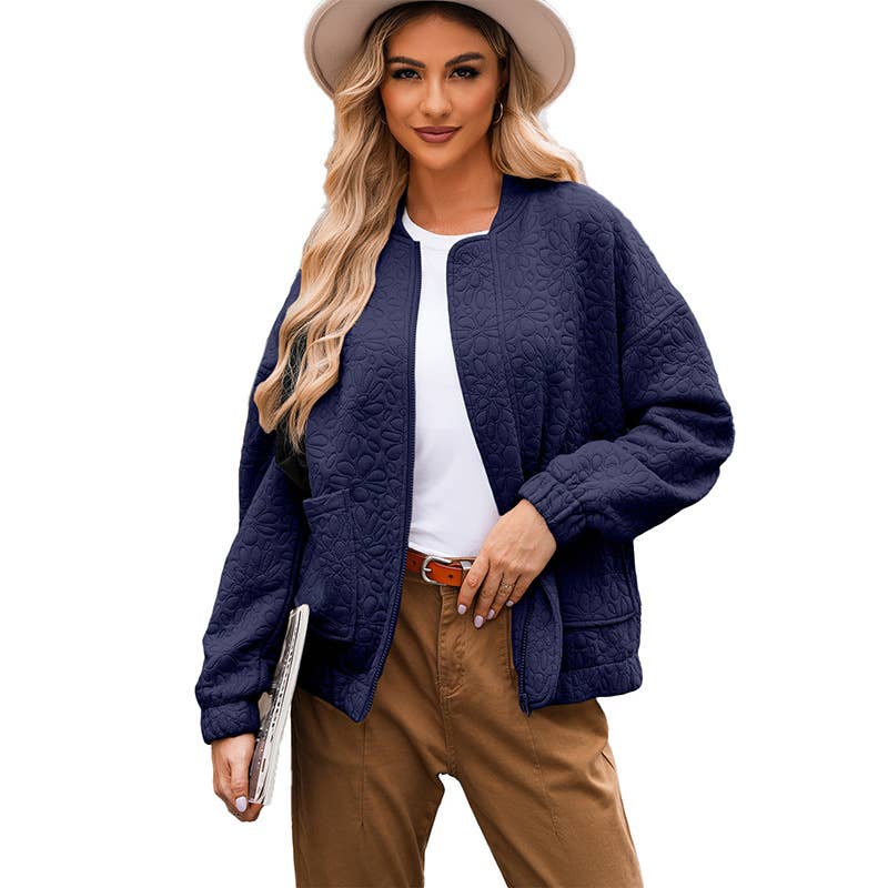 Solid-color floral texture loose jacket