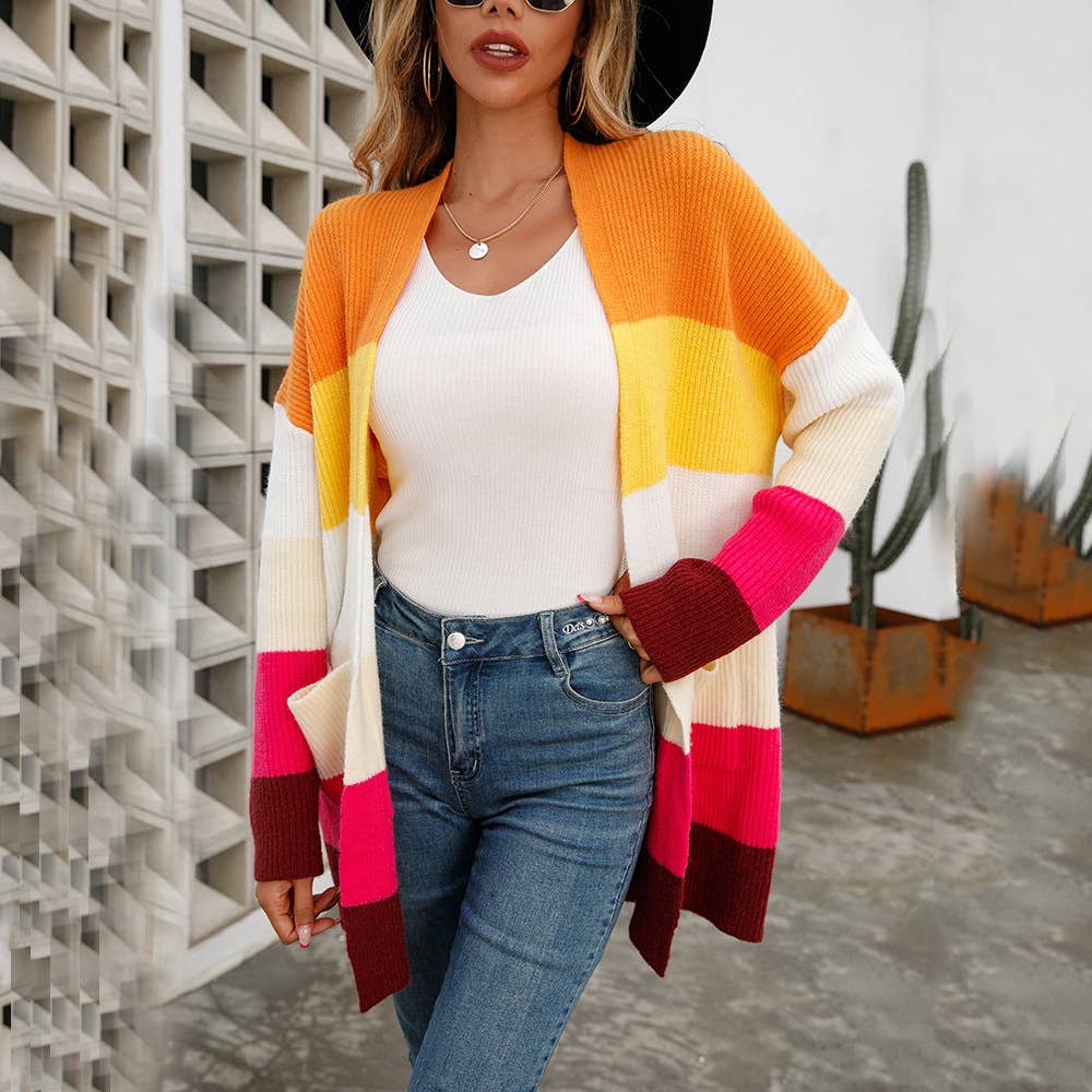 SPLICING COAT LARGE SIZE UNBUTTONED CARDIGAN