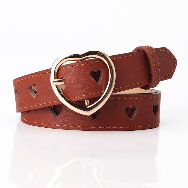 Non-perforated heart-shaped hollowed-out belt