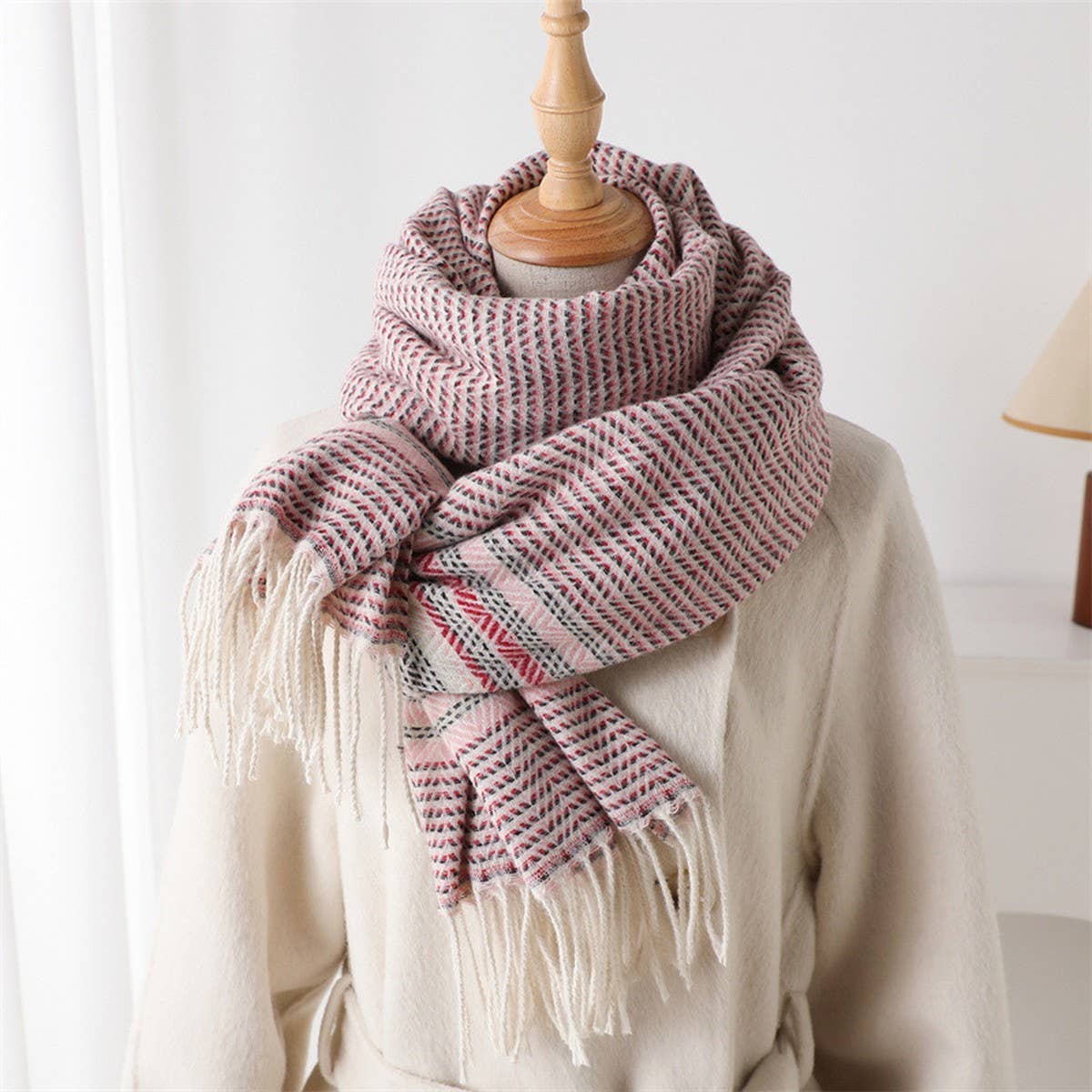 Classic Checkered Shawl Scarf with Soft Tassels