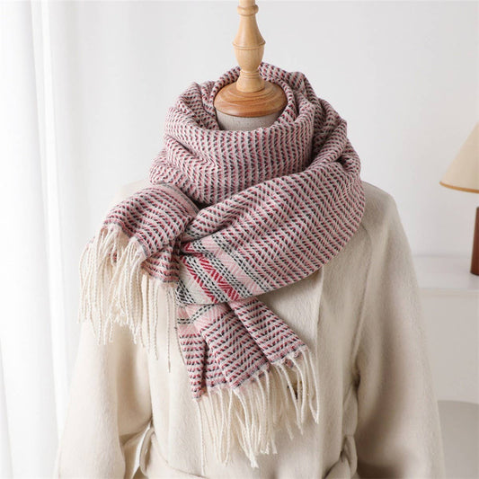 Classic Checkered Shawl Scarf with Soft Tassels