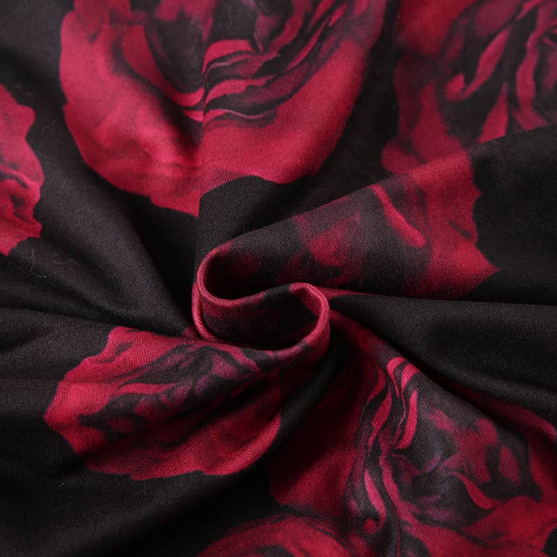 Sexy floral print halter cropped pleated dress