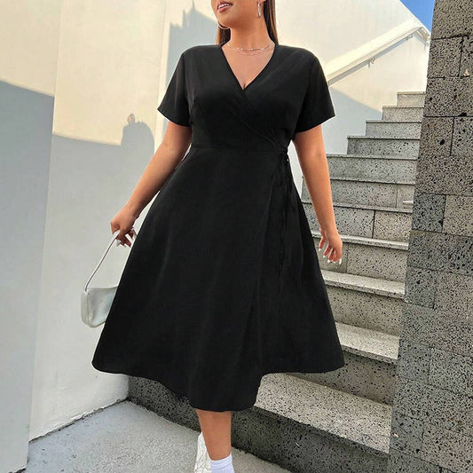 Women's V Neck Split Midi Dress ? Solid Color