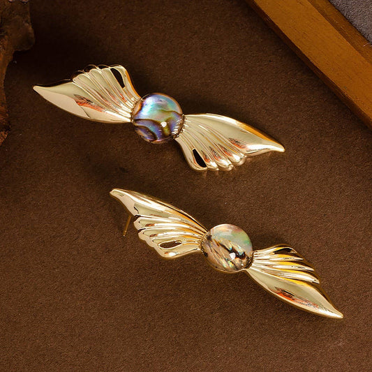 ANGEL'S WINGS ABALONE SILVER NEEDLE EARRINGS_CWMM4337