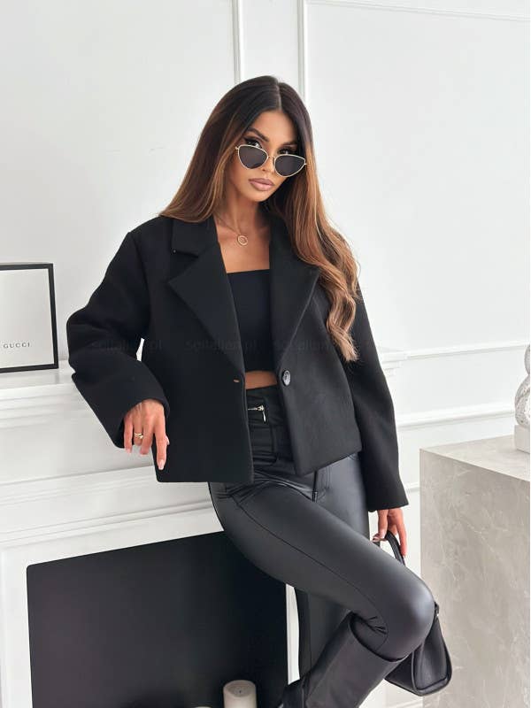 SUIT COLLAR SOLID COLOR SINGLE BUTTON WOOLEN COAT