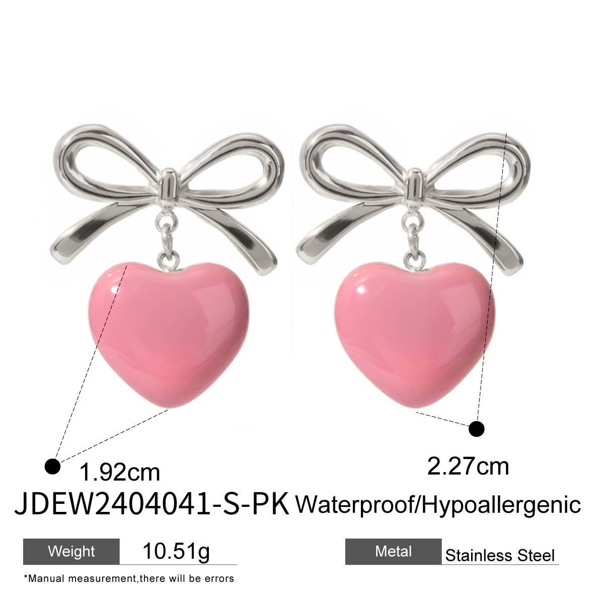 BOW WITH A HEART-SHAPED OIL DROP EARRINGS_CWAJE1881