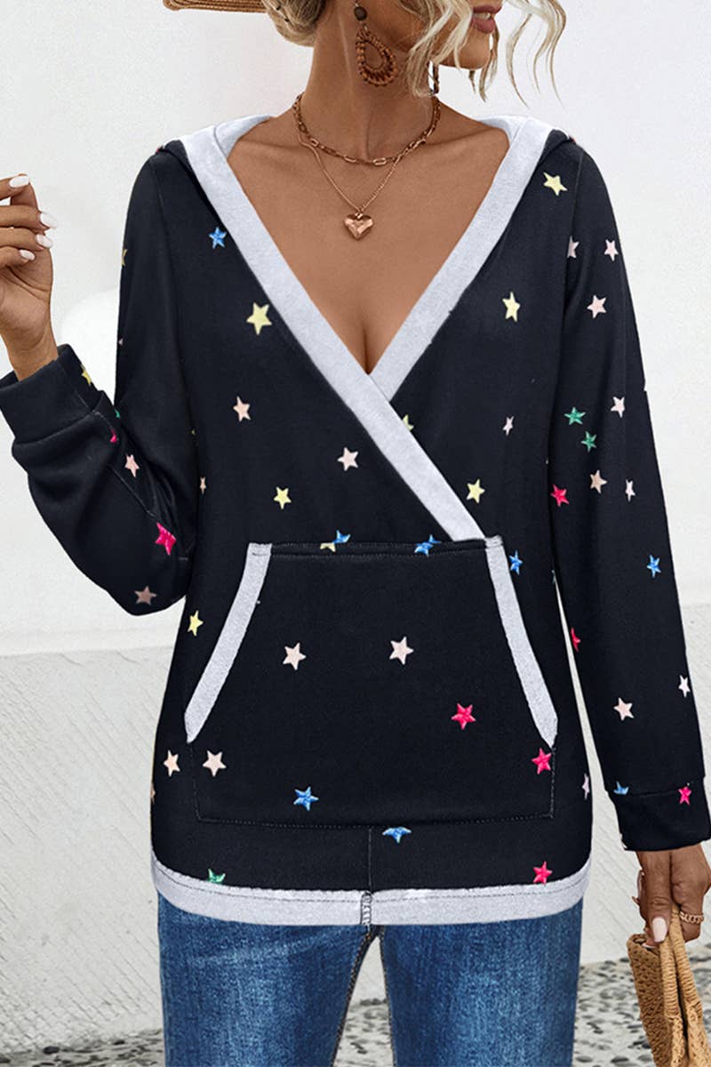 HOODED STAR V-NECK PRINT SEXY HOODIE