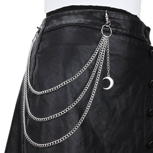 VINTAGE MOON PENDANT MULTI LAYER PANT CHAIN