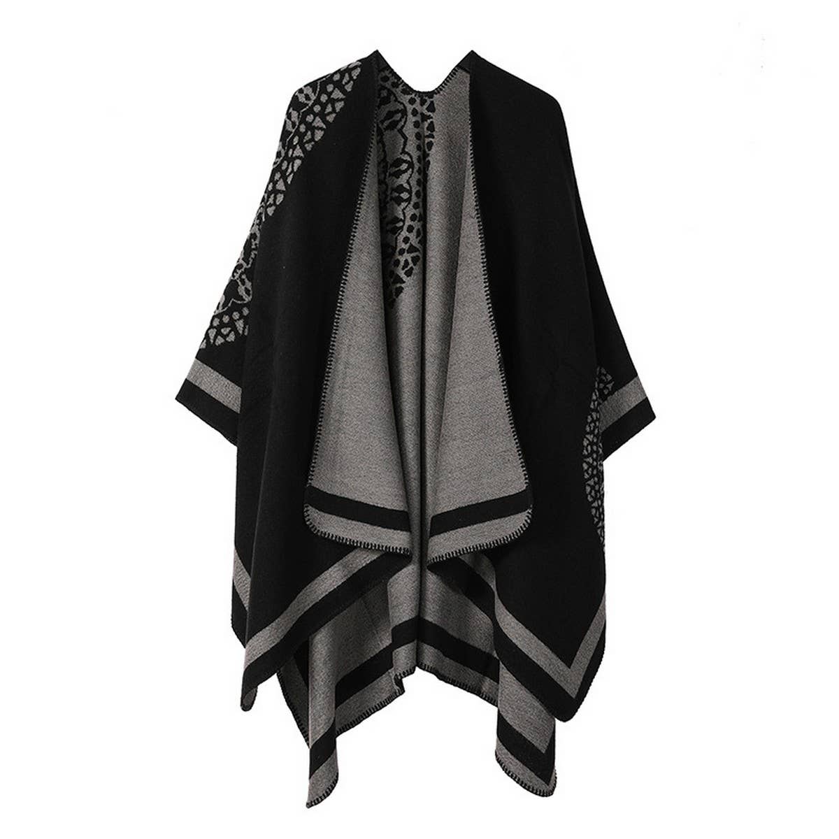 DOUBLE-SIDED PLAID FAUX CASHMERE SHAWL CAPE