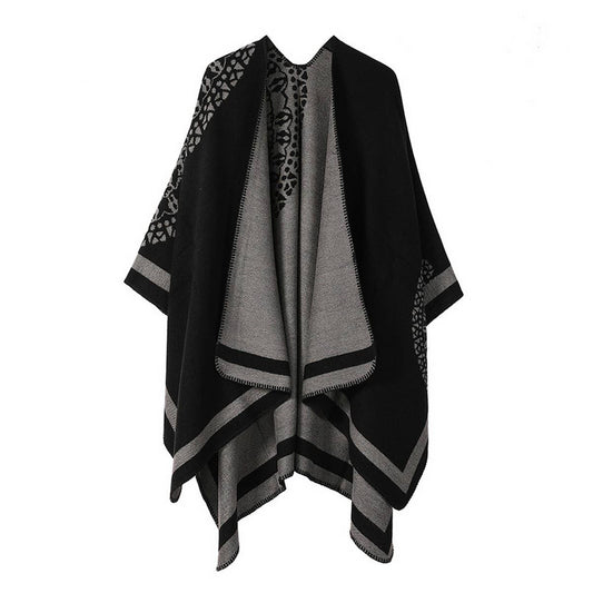 DOUBLE-SIDED PLAID FAUX CASHMERE SHAWL CAPE