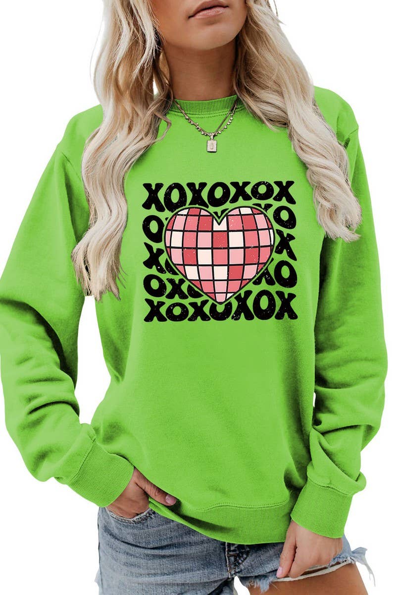 VALENTINE DAY XO PLAID HEART PRINT SWEATSHIRT_CWTSTL0981