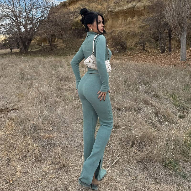 STYLISH CUT-OUT SLIM-FIT STRAIGHT-LEG PANTSUIT